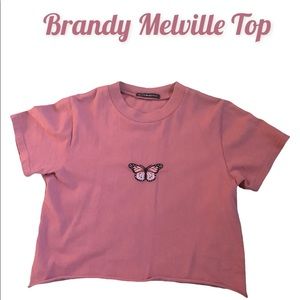 BRANDY MELVILLE top. Crop top with butterfly embroidered emblem.